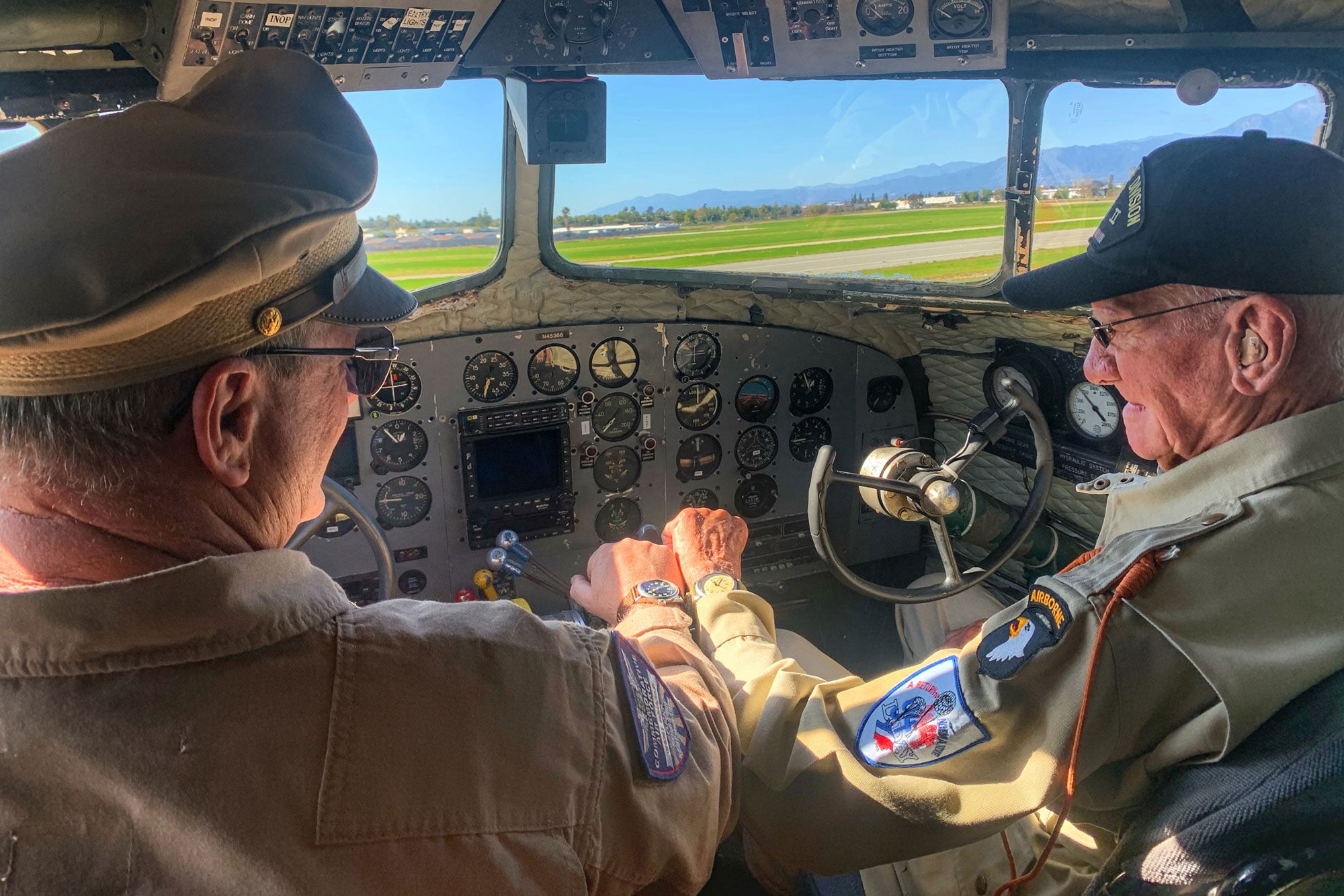 Captain Stephen Rose flies with Tom Rice on the flight deck of D-Day Doll