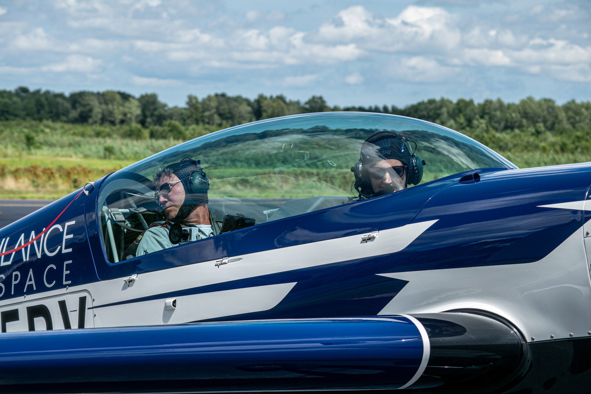 Julie Boatman piloting an aircraft in training