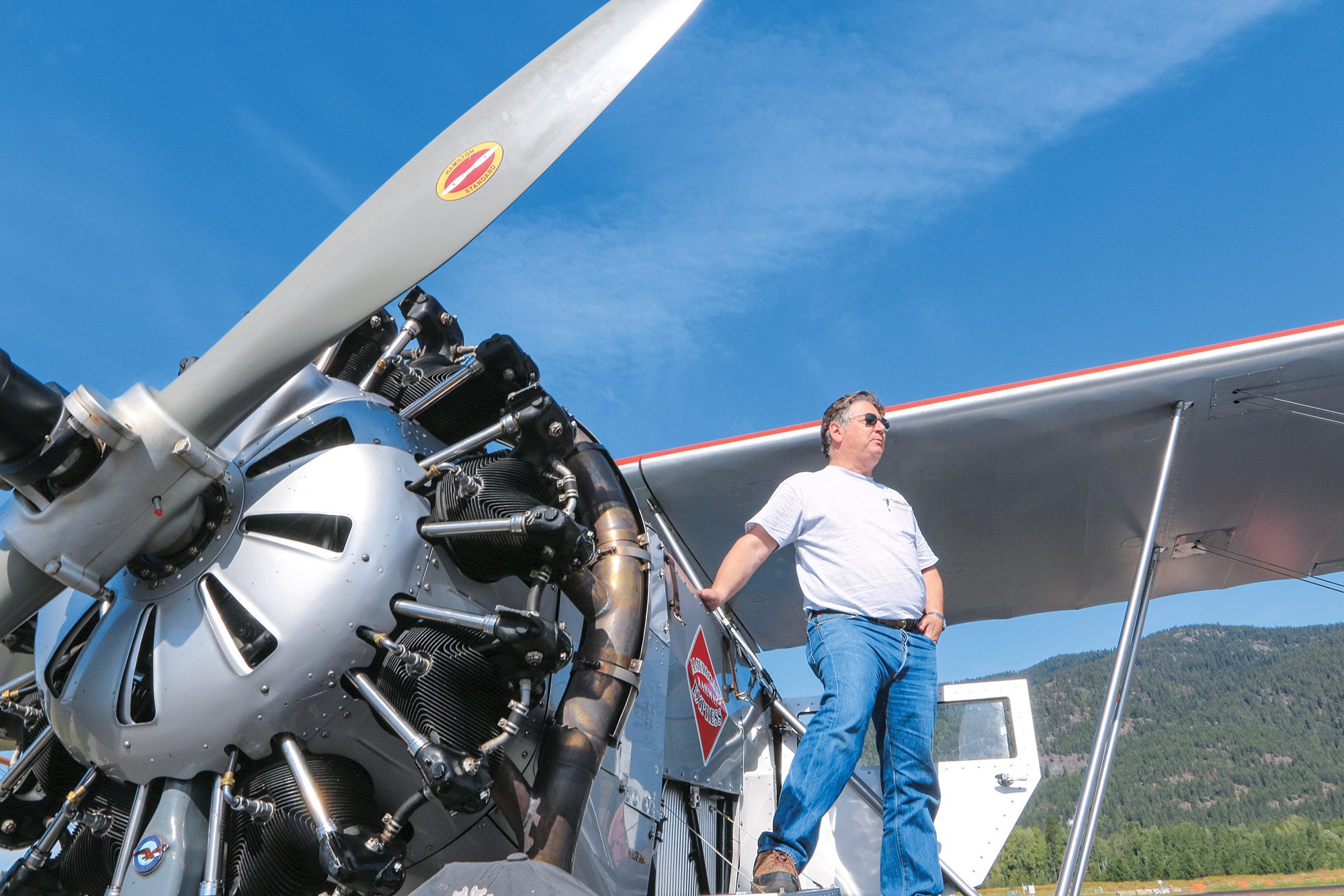 Addison Pemberton on his 1928 Boeing 40C