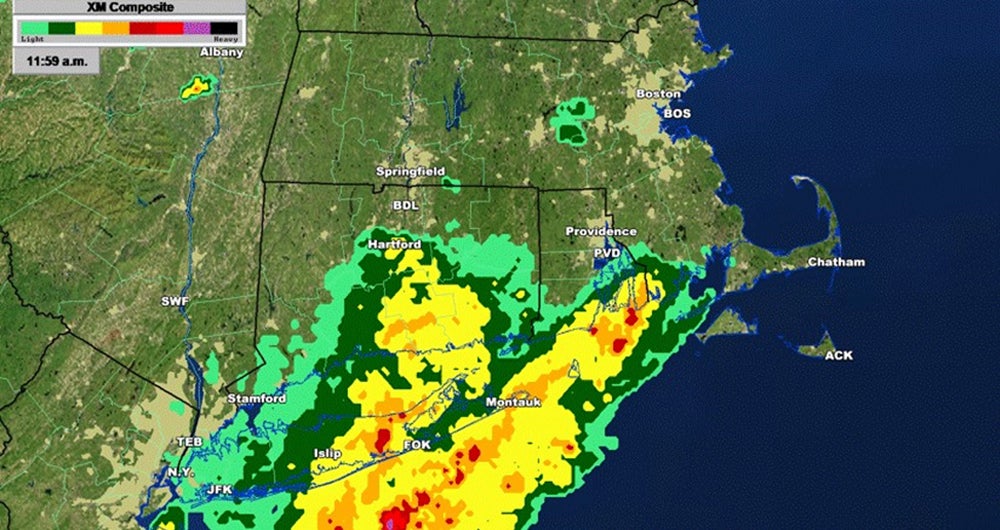 Radar map showing 12 PM weather