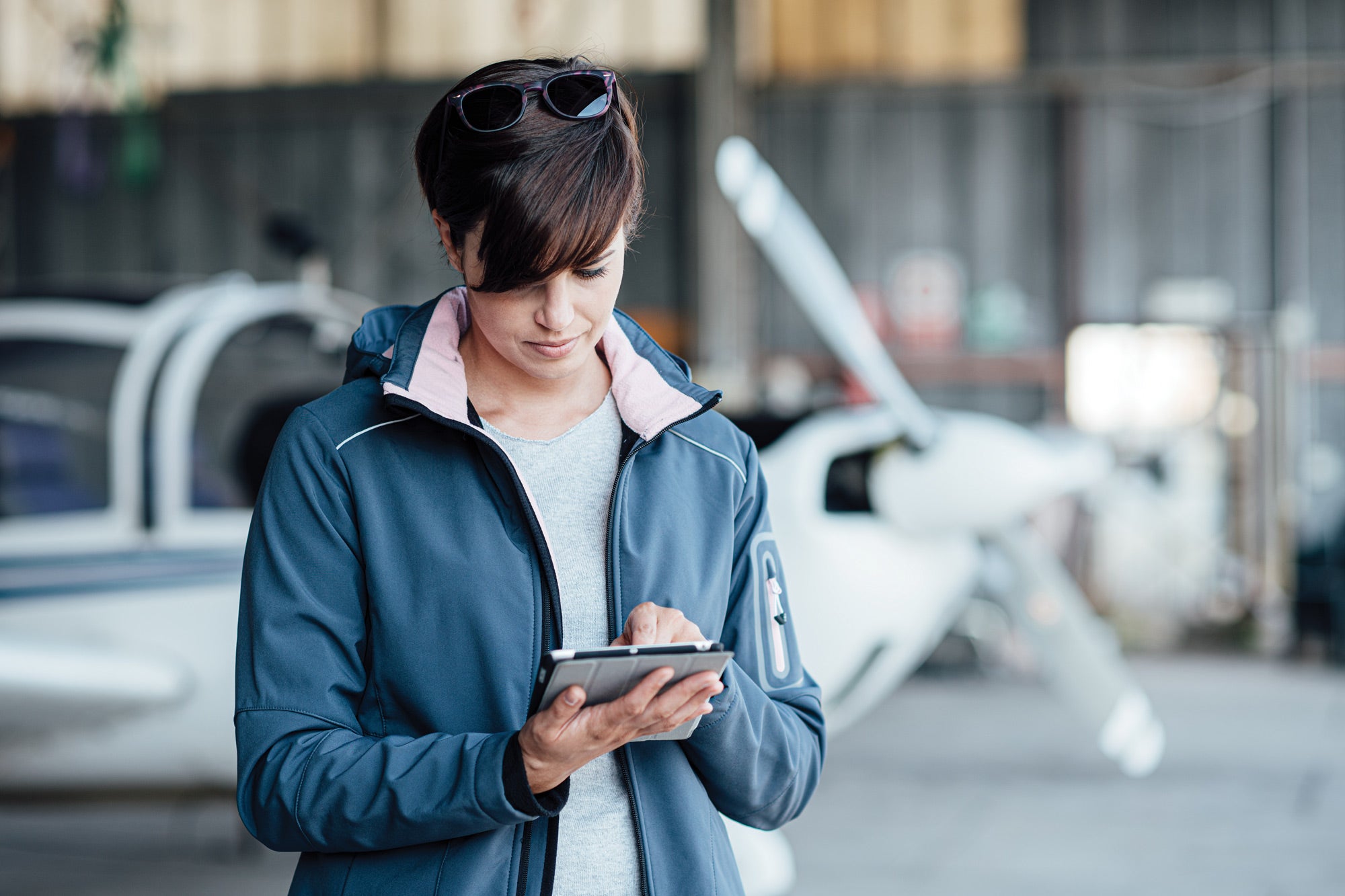 Person using a tablet device.